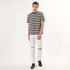 Men's Brown Round Neck Horizontal Striped T-Shirt, Brown, small