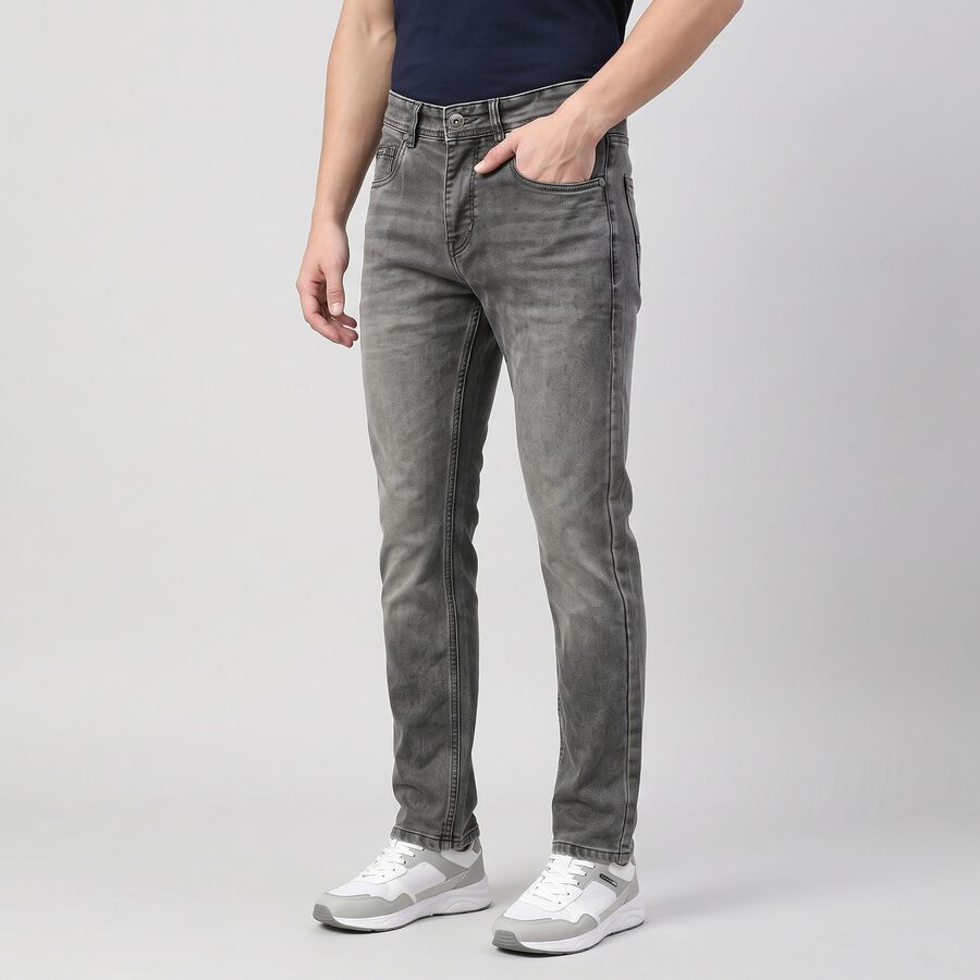 Men's Grey Slim Fit Faded Jeans, हल्का ग्रे, large