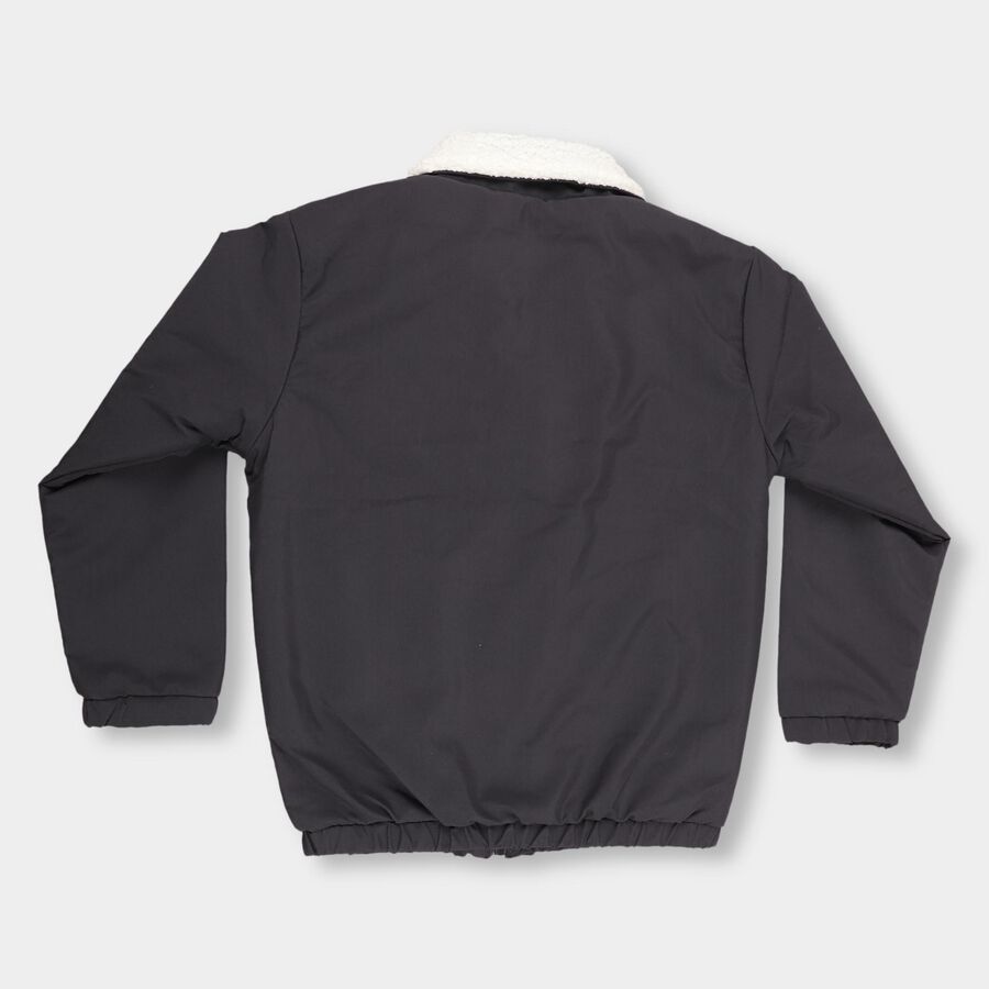 Boys Charcoal Black Sherpa Casual Jacket, चारकोल, large image number null