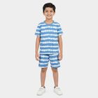 Boys Light Blue Cotton Round Neck Solid Night Suit, Light Blue, small