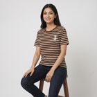 Women's Brown Round Neck Regular T-Shirt, भूरा, small
