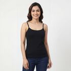 Women's Black Cotton Blend Scoop Neck Slip, काला, small