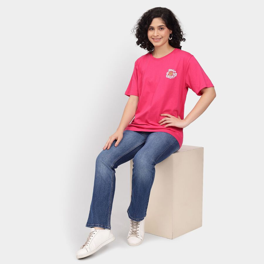 Ladies' Cotton Round Neck T-Shirt, Fuchsia, large image number null