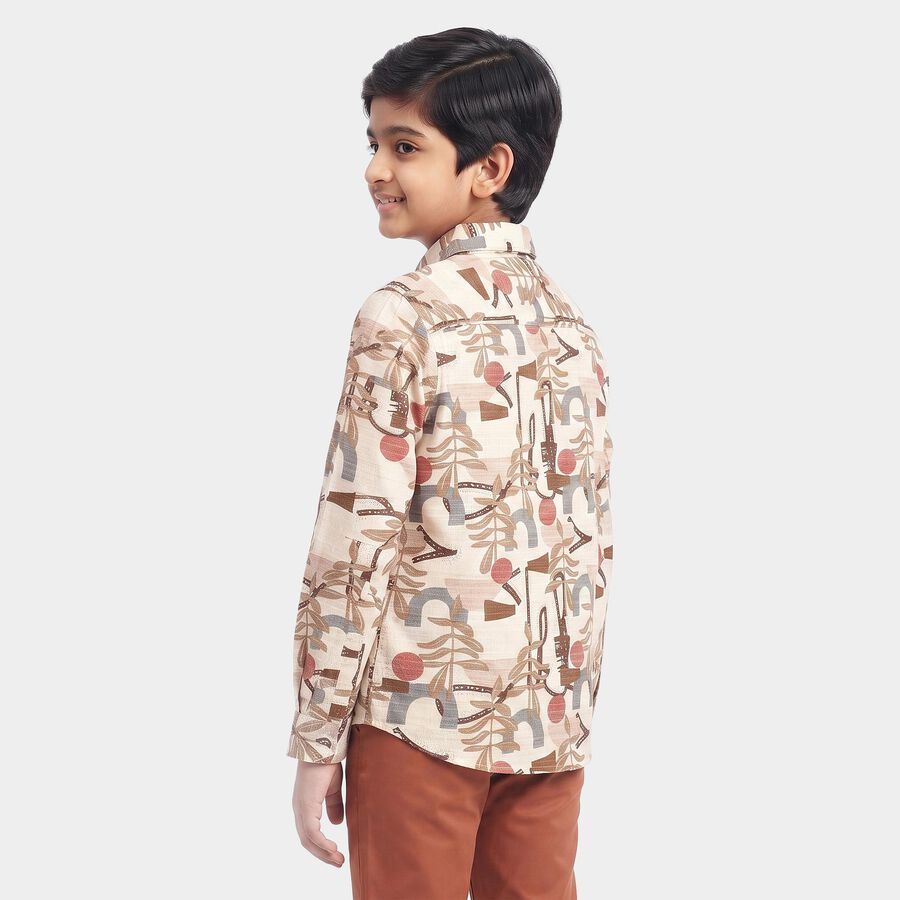 Boys Brown Cotton Long Sleeve Collared Casual Shirt, Brown, large