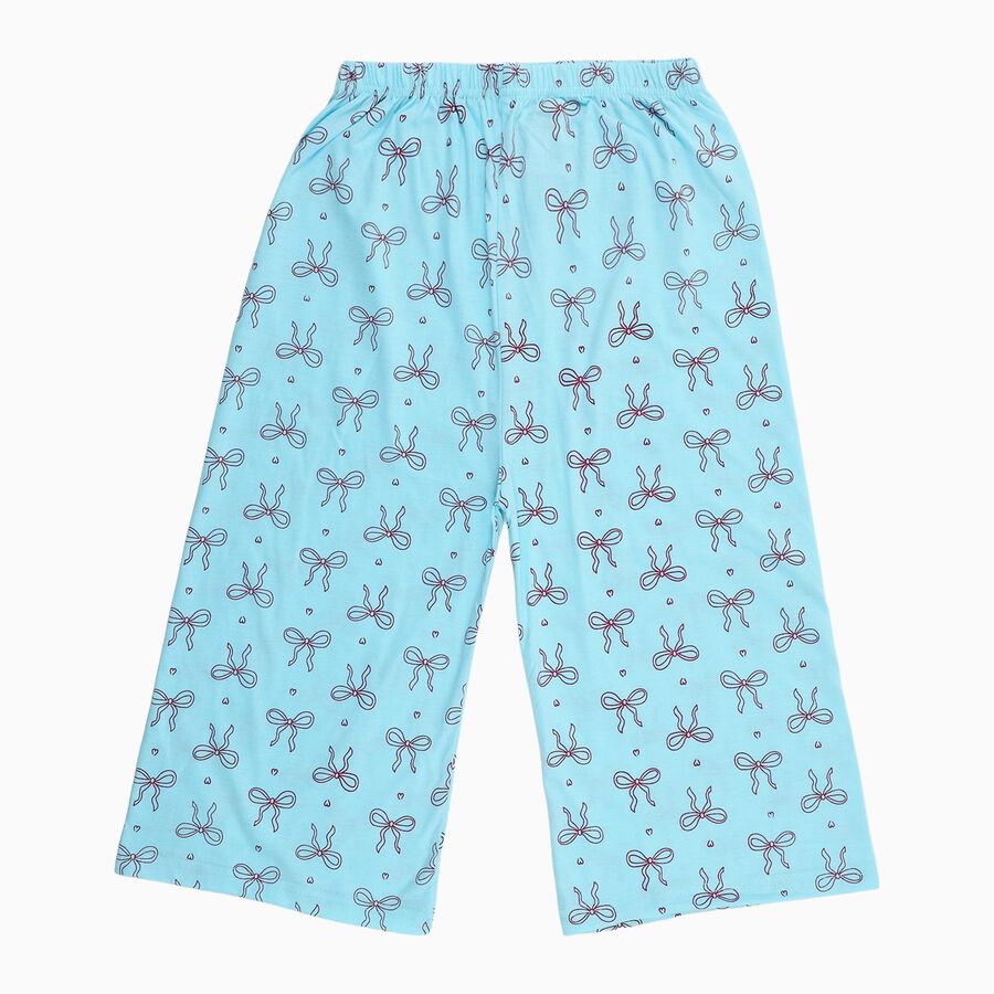 Girls' Light Sky Blue Printed Cotton Blend Capri, Aqua, large image number null
