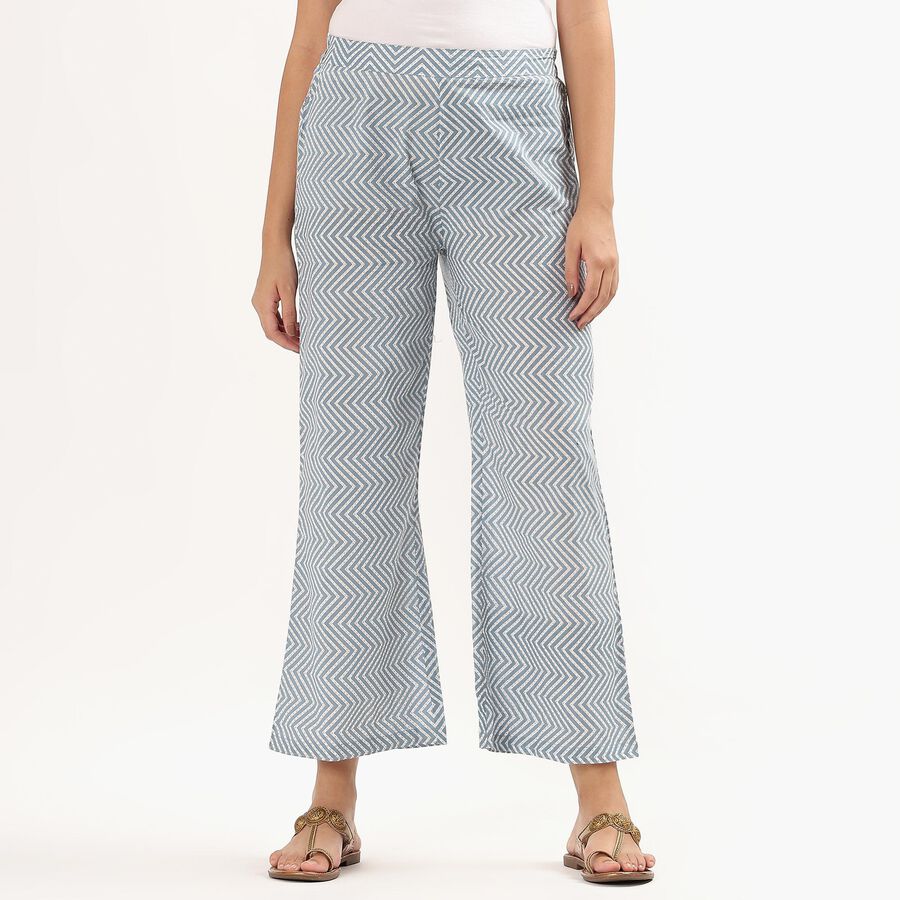 Women's Light Blue Slim-Fit Chevron Printed Palazzos, हल्का ग्रे, large image number null