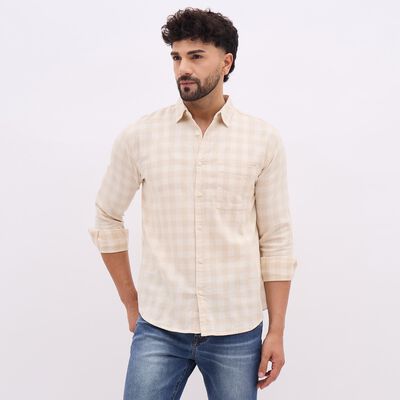 Men's Beige Cotton Classic Casual Shirt
