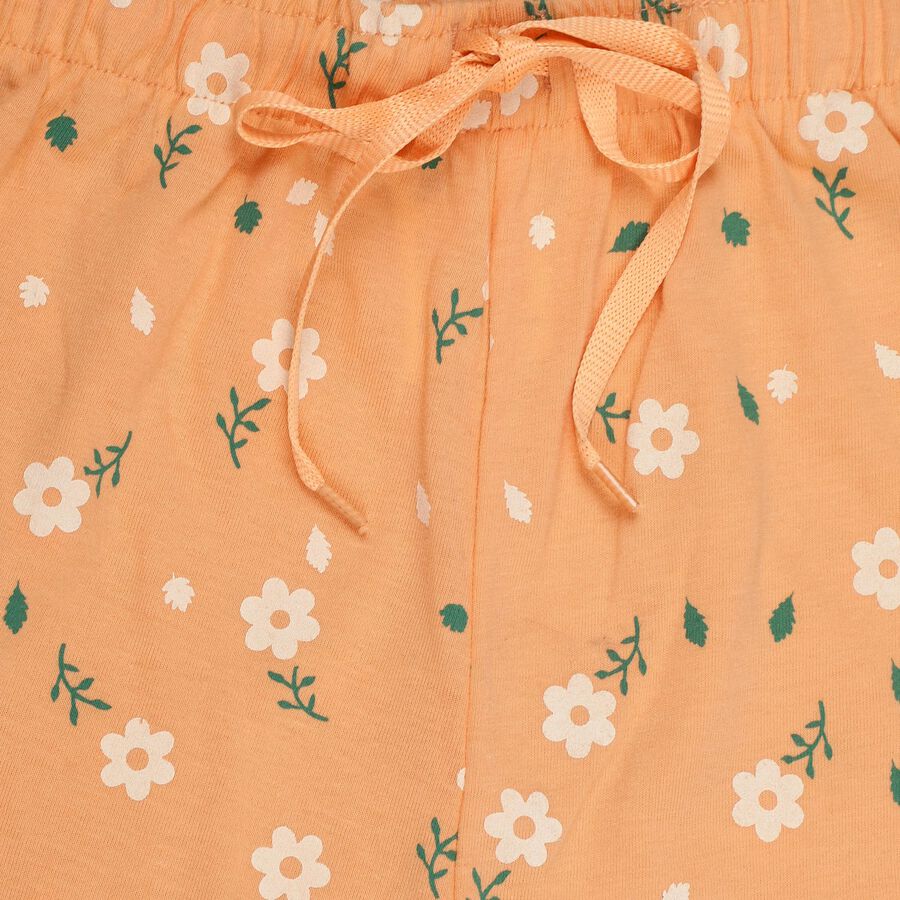 Girls' Peach Floral Printed Jogger Pyjama, Peach, large image number null