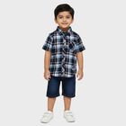 Boys Navy Blue Cotton Half Sleeve Classic Casual Shirt, Navy Blue, small