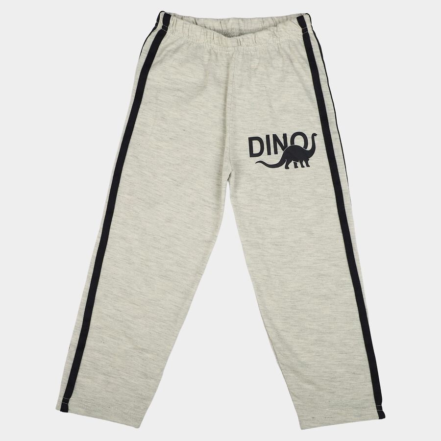Boys' Ecru Melange Straight Fit Dino Printed Cotton Blend Pyjama, Ecru Melange, large