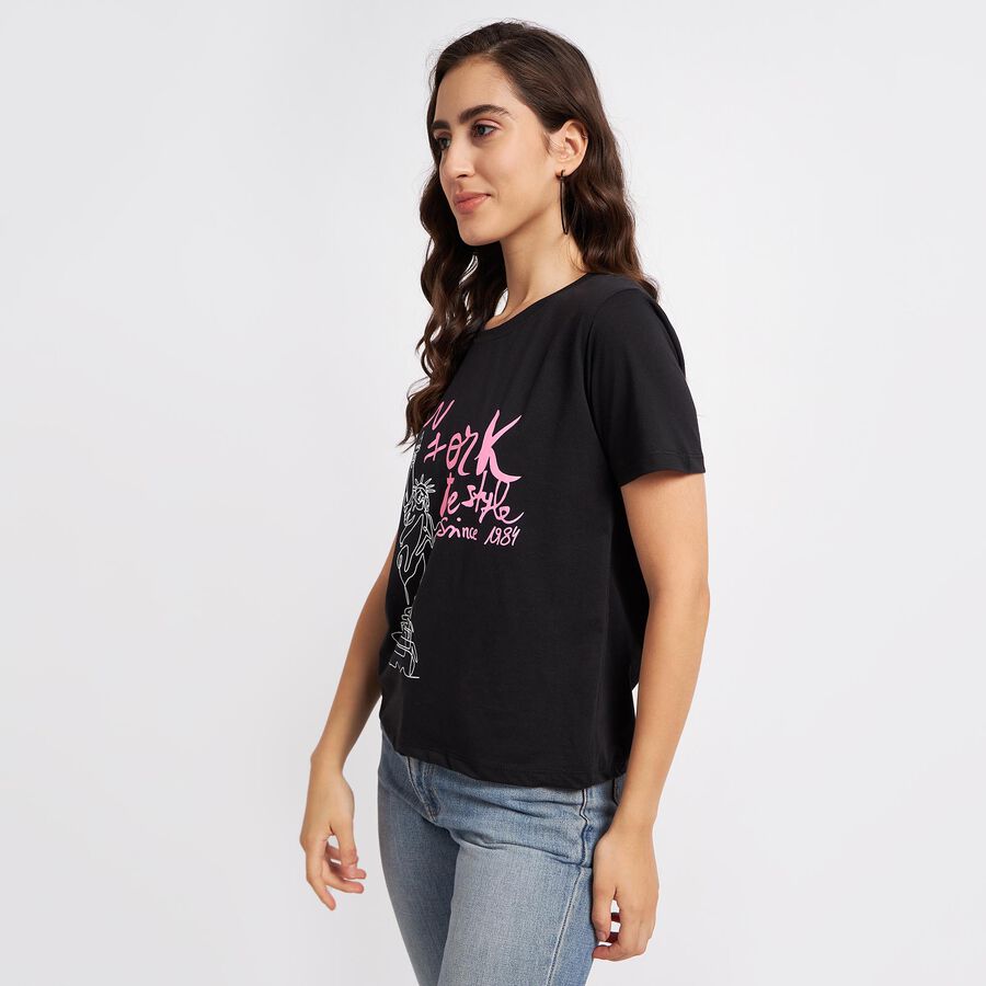 Round Neck T-Shirt, Black, large image number null