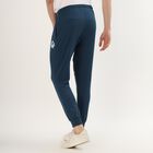 Men's Navy Blue Cotton Blend Elastic Waist Track Pants, Teal Blue, small