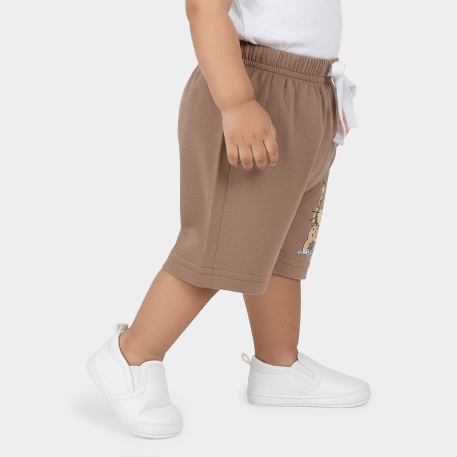 Infants Beige Cotton Half Pant, Beige, large