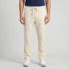 Men's Ecru Melange Slim Fit Drawstring Casual Trousers, Ecru Melange, small
