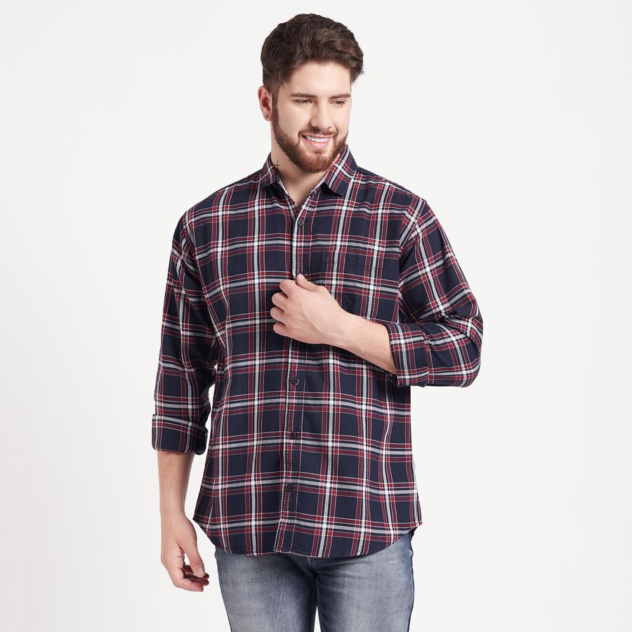 Cotton Checks Casual Shirt, Navy Blue, large image number null