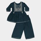 Girls' Deep Teal Embroidered Kurta and Pants Fusion Set, टील ब्लू, small image number null