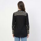 Women's Black Cotton Mandarin Collar Embroidered Kurti, Black, small