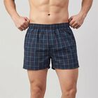 Men's Navy Blue Relaxed Fit Checked Boxers, Navy Blue, small