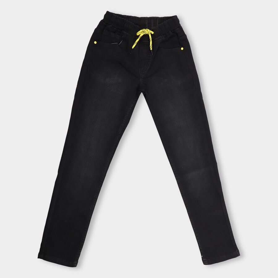 Boys' Jet Black Slim Fit Basic Wash Jeans, Black, large image number null