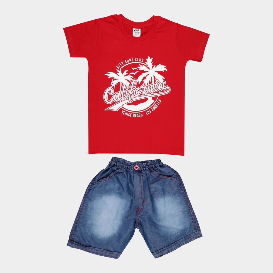 Boys Cotton Baba Suit, Red, large image number null