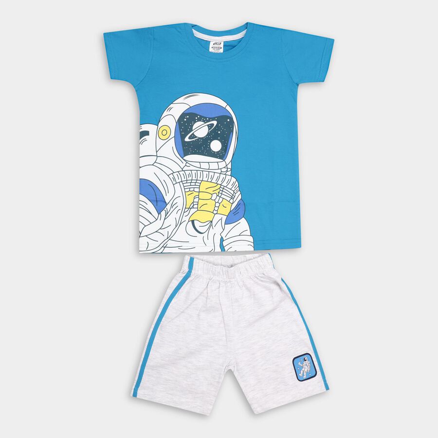 Boys' 100% Cotton Knit Baba Suit , टील ब्लू, large image number null