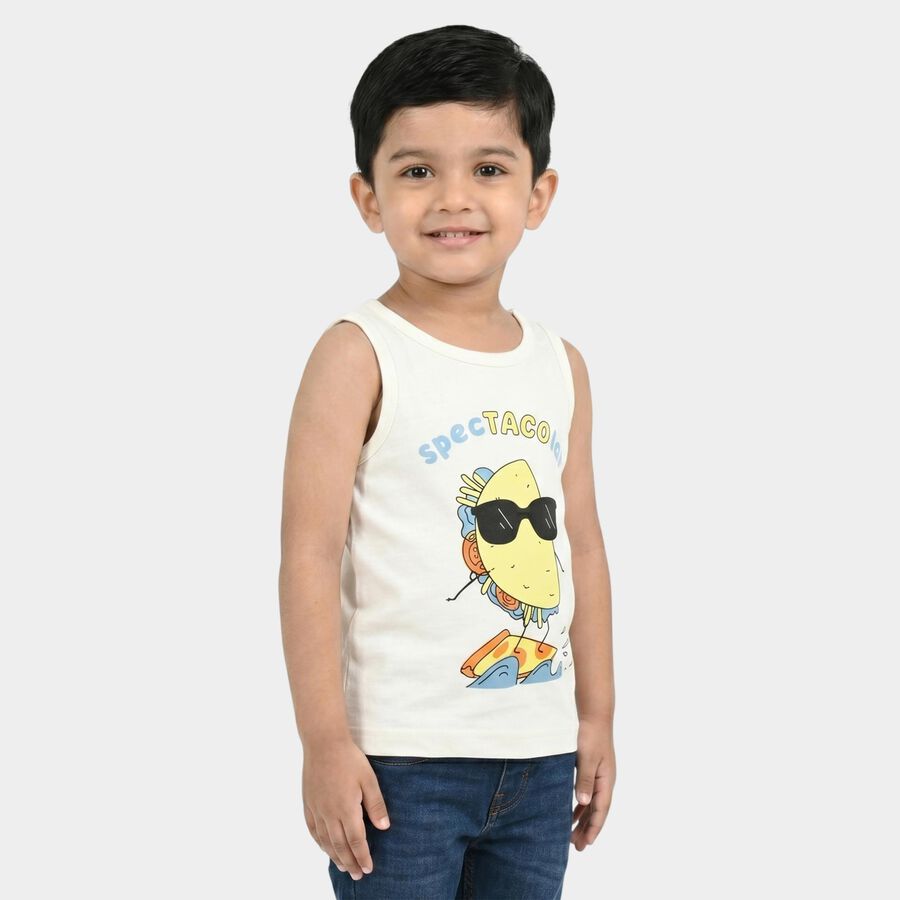 Boys White Round Neck Muscle Boys T-Shirt, Off White, large