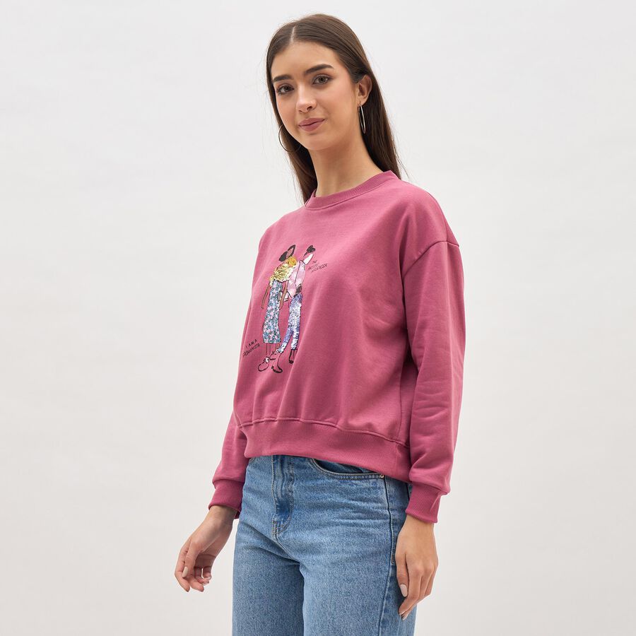 Women's Dusty Rose Pink Crew Neck Casual Sweatshirt, गुलाबी, large image number null