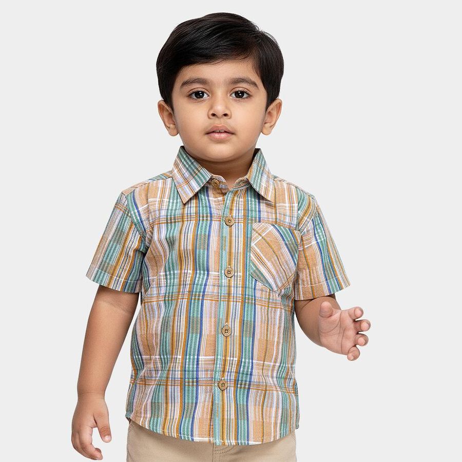 Boys Bright Orange Cotton Half Sleeve Classic Collar Casual Shirt, Orange, large image number null