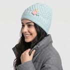 Women's Mint Green Floral Applique Beanie Cap, हल्का हरा, small