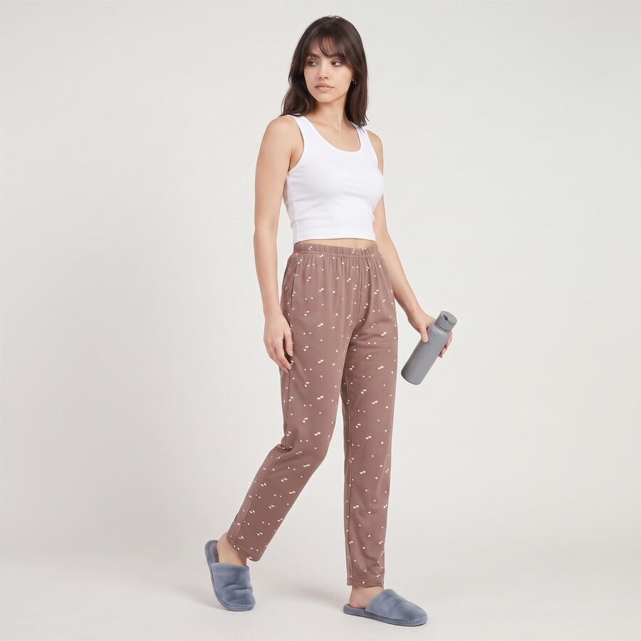 Women's Brown Straight Fit Heart Printed Pyjama, Brown, large