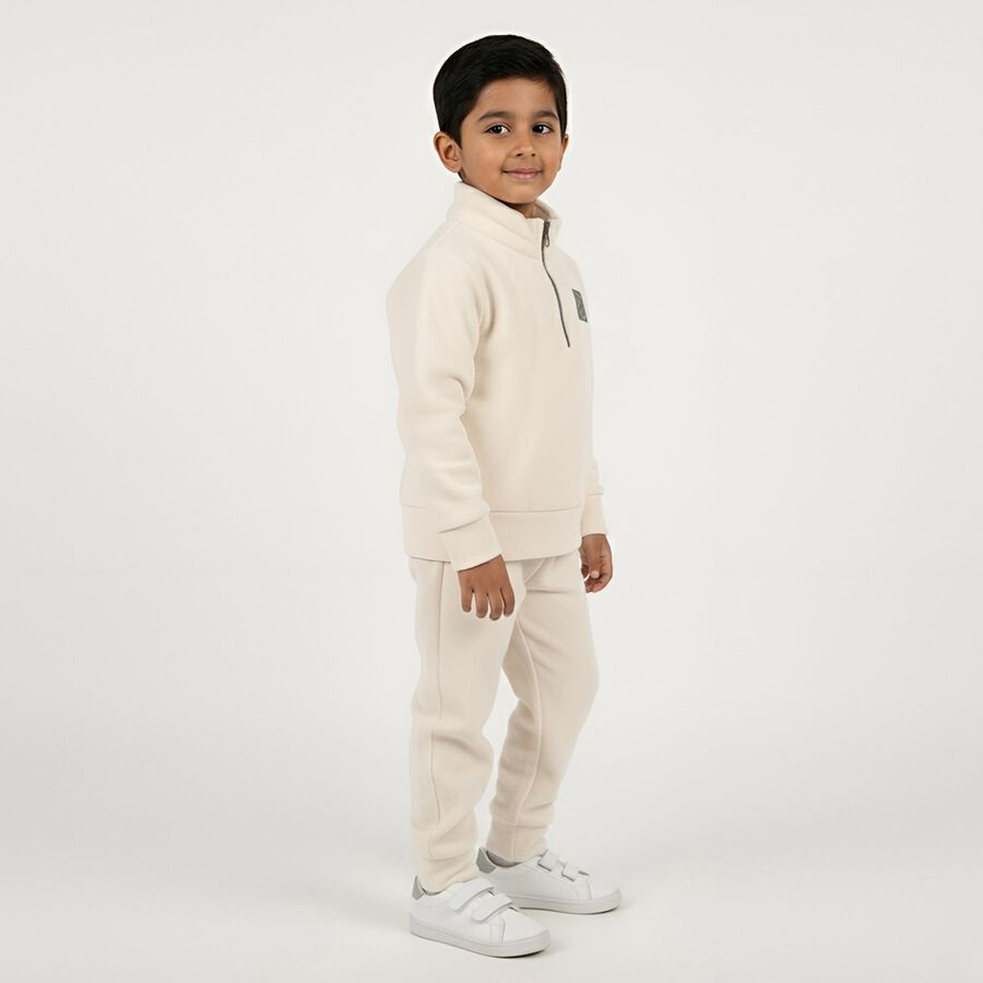 Boys' Beige Mandarin Collar Solid Baba Suit, Beige, large image number null