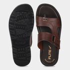 Men's Brown Slip-On Toe Loop Slide Sandals, भूरा, small