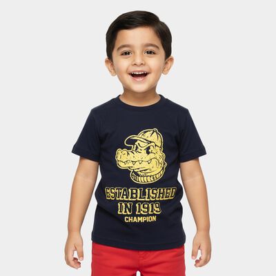 Boys Navy Blue Round Neck Casual T-Shirt
