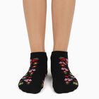 Girls' Jet Black Regular Fit Floral Design Ankle-Length Socks, काला, small image number null