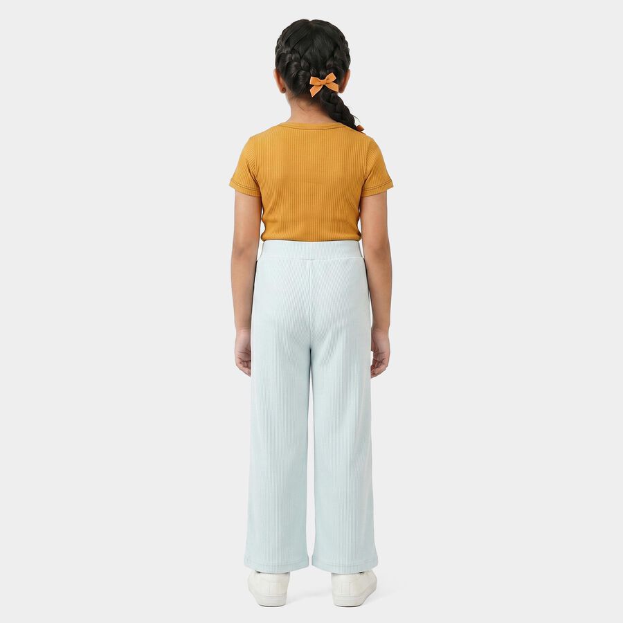 Girls' Light Blue Relaxed Fit Ribbed Palazzo Pyjama, Light Blue, large