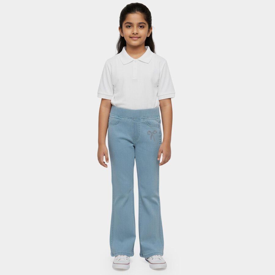 Girls' Light Blue Regular Fit Stretchable Jeans, Light Blue, large