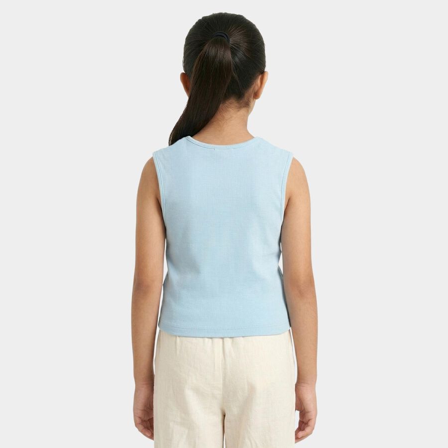 Girls Light Blue Round Neck Casual T-Shirt, हल्का नीला, large