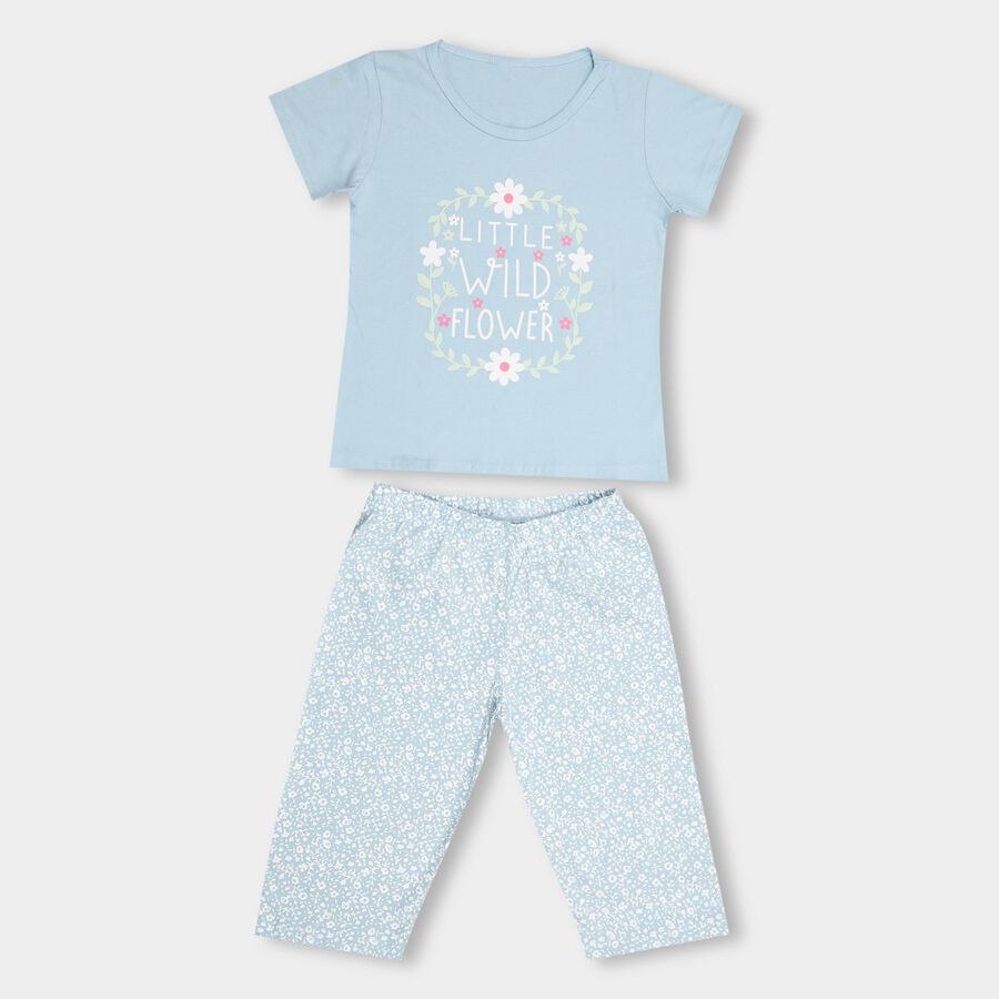 Girls' 100% Cotton Capri Set, हल्का नीला, large image number null