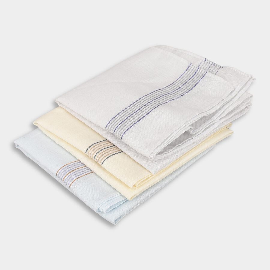Men's Assorted Colors Striped Pack of 3 Handkerchief, एक्वा, large