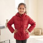 Girls Red Hooded Puffer Jacket, Wine, small