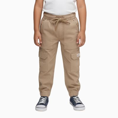 Boys Beige Regular Fit Cargo Trousers with Elastic Waist