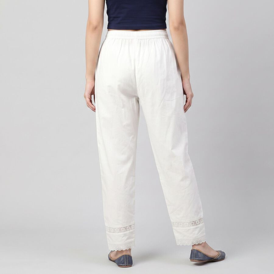 Women's Off White Regular Fit Lace Hem Palazzos, Off White, large