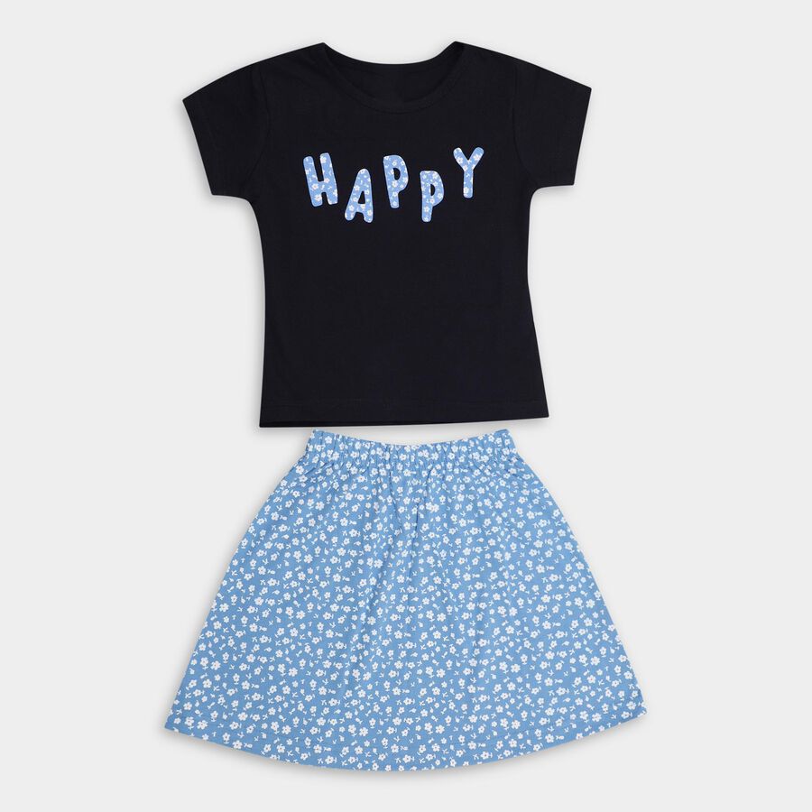 Girls' 100% Cotton Top Skirt , नेवी ब्लू, large image number null