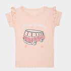 Girls' Pink Cotton Round Neck Casual T-Shirt, हल्का गुलाबी, small