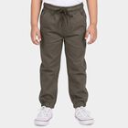 Boys Olive Green Regular Fit Solid Trousers, ओलिव, small