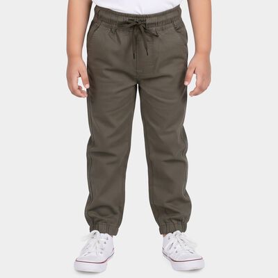 Boys Olive Green Regular Fit Solid Trousers