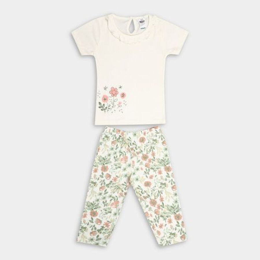 Infant Girl's Cotton Capri Set, Off White, large image number null