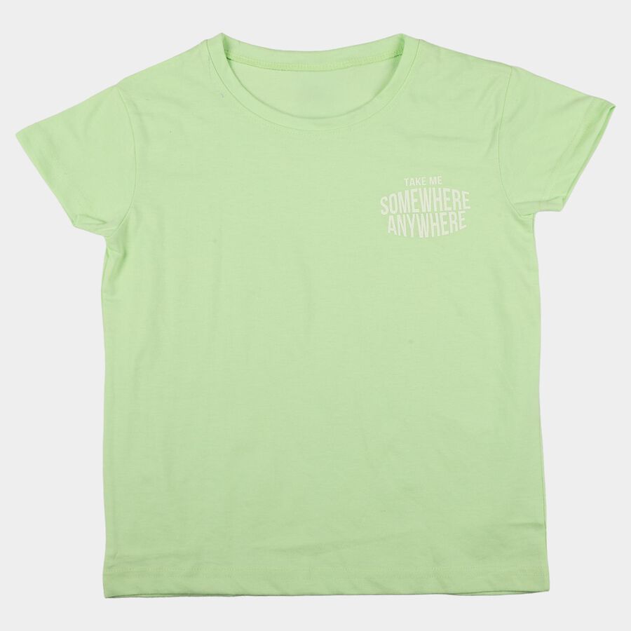 Girls Green Casual T-Shirt, हल्का हरा, large
