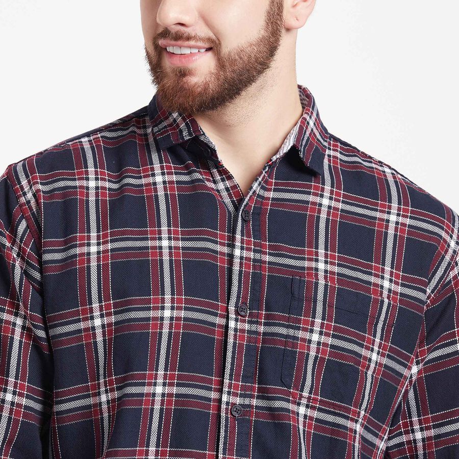 Cotton Checks Casual Shirt, Navy Blue, large image number null