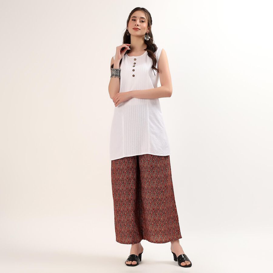 Women's Rust Flared Printed Elastic Waist Palazzos, रस्ट, large